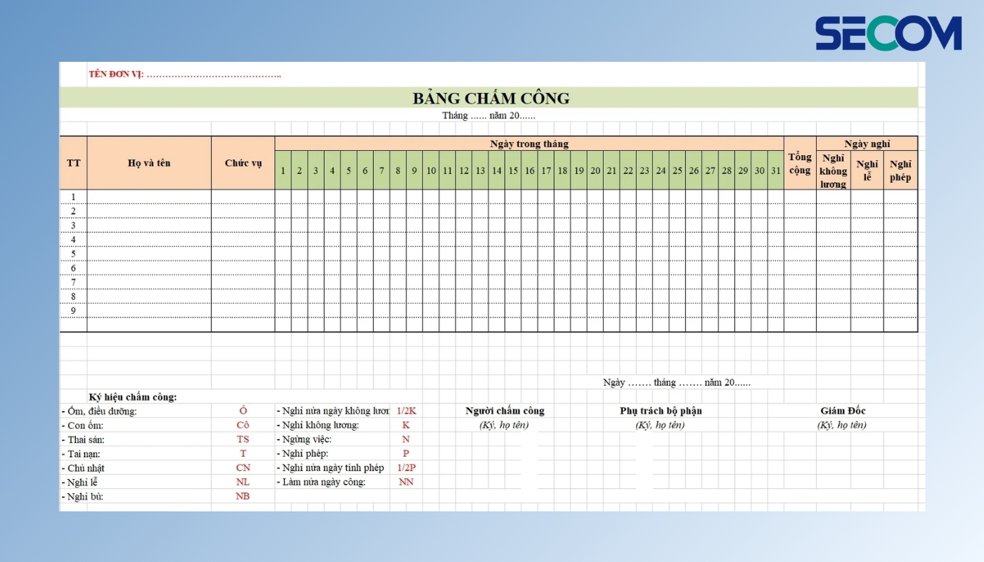 Giải pháp chấm công bằng excel